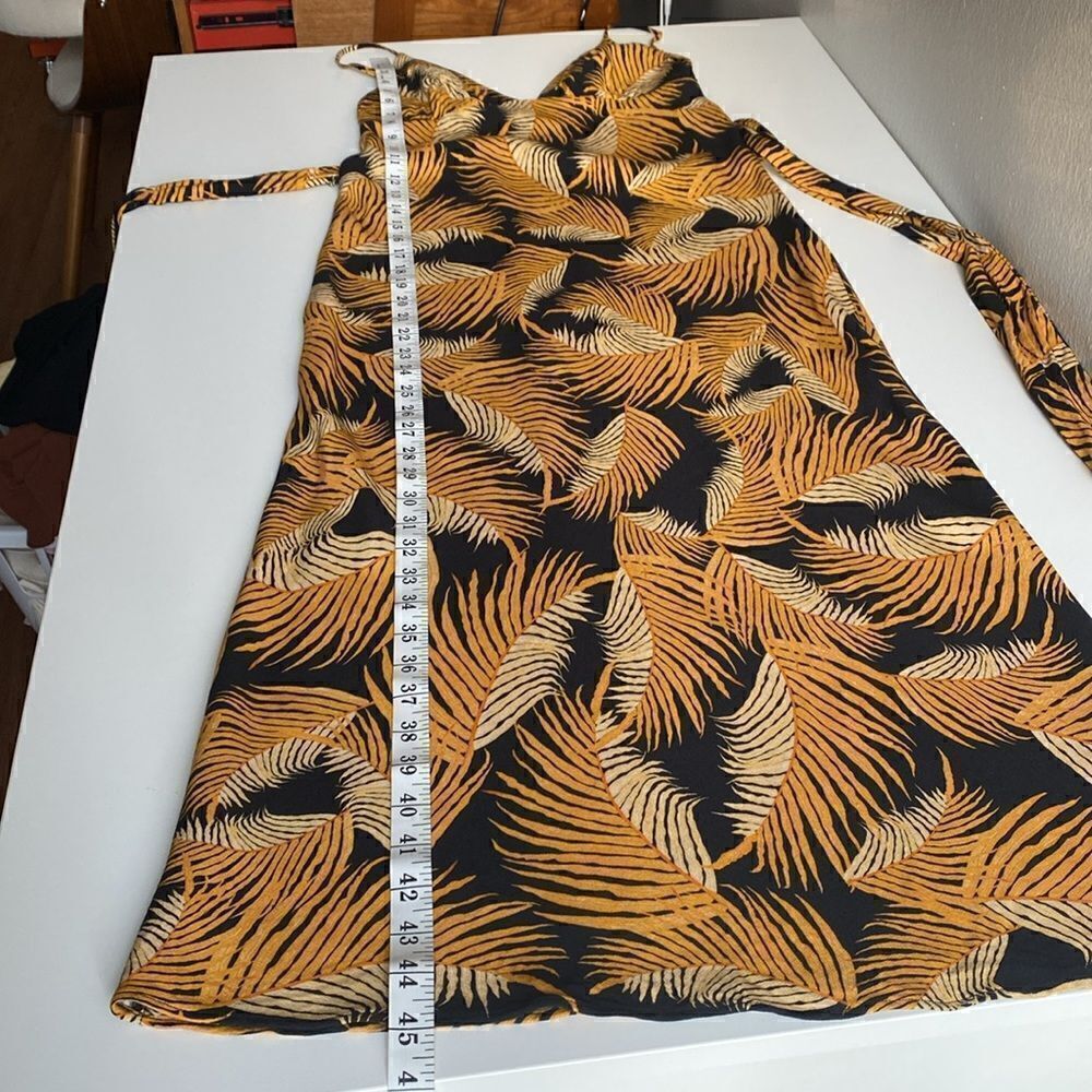 Shona Joy Golden Yellow & Black Phoenix Tropical Leaf Print Dress Size 2 - Picture 12 of 12